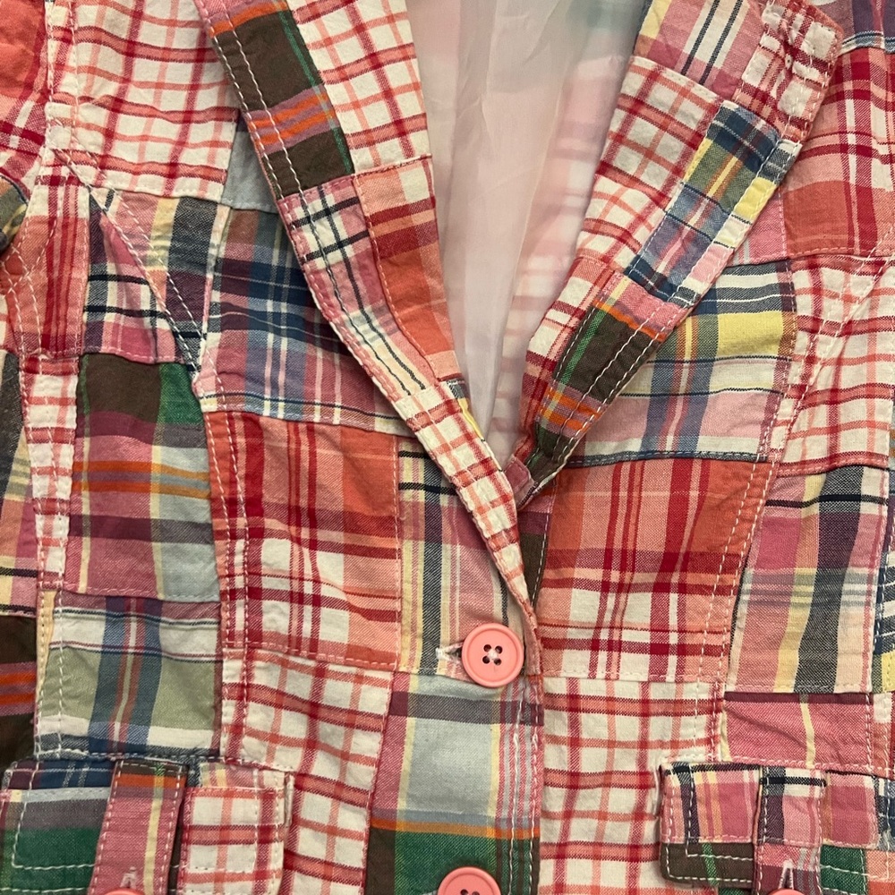 Juniors Plaid Pink Multicolored Small Shrug Jacket - Picture 2 of 10